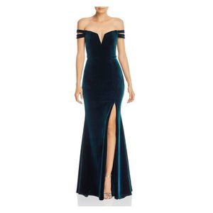 AQUA DRESSES Womens Green Velvet Sleeveless Full-Length Evening Dress 2